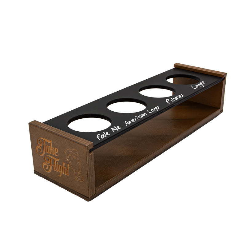 Beer Flight Tray With Chalkboard Top - Walnut Stain - 4 Glasses