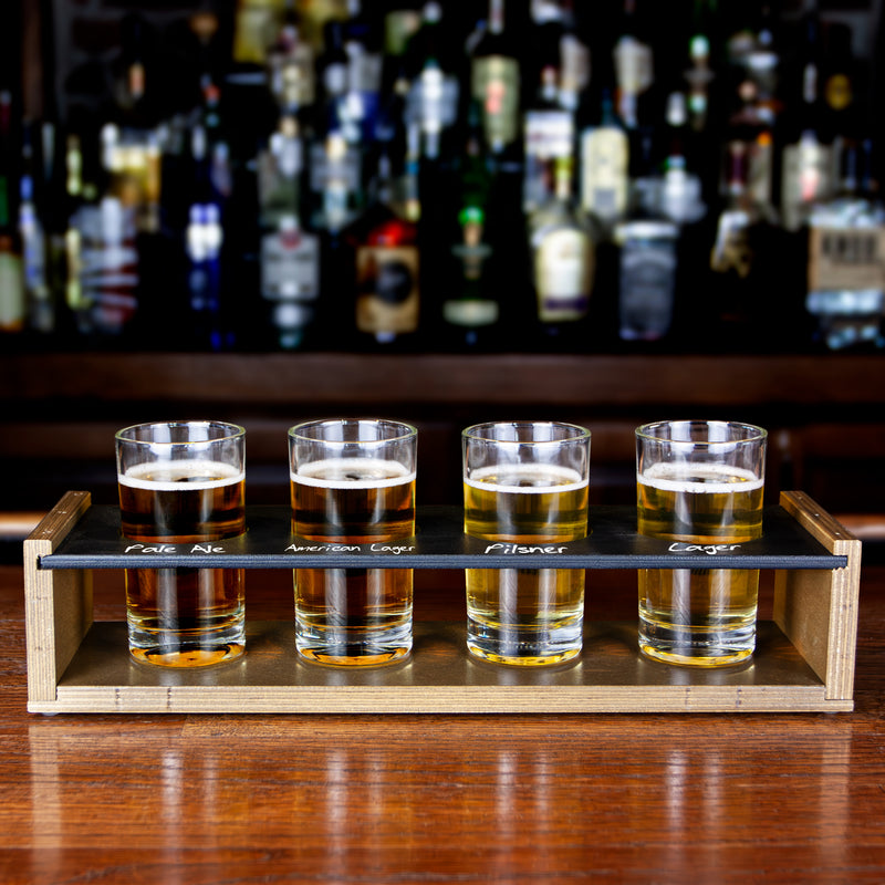 Beer Flight Tray With Chalkboard Top - Walnut Stain - 4 Glasses