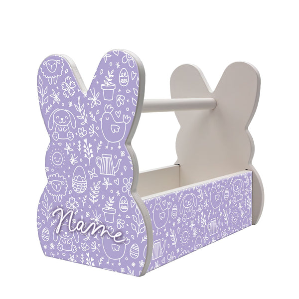 Wooden Bunny Basket - Customizable Easter Pattern - Purple