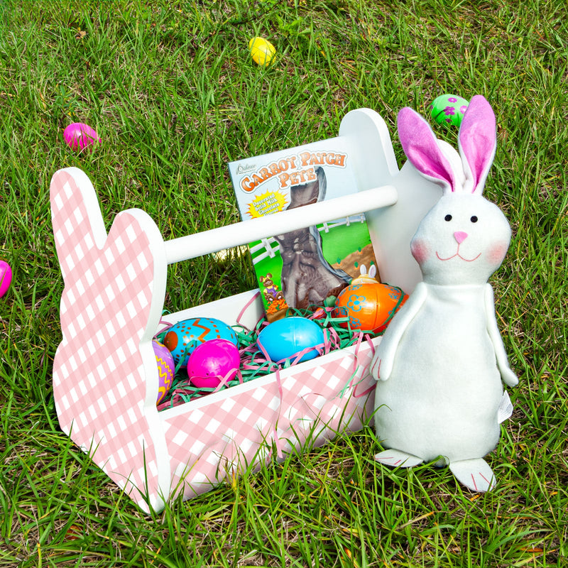 Wooden Bunny Basket - Plaid Pattern