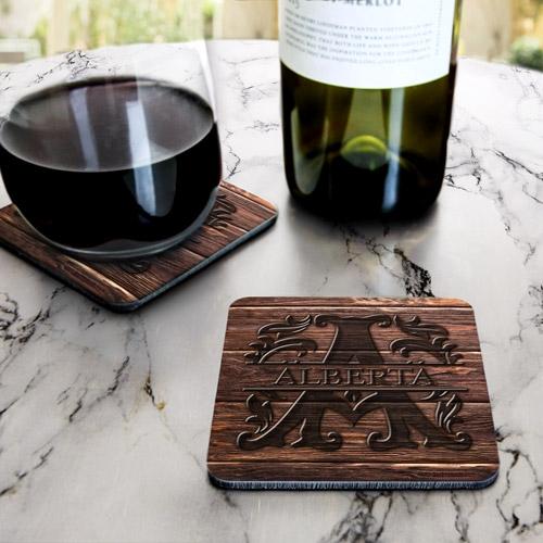 CUSTOMIZABLE Wood Monogram Letter - Cork Bottom Coaster