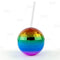 Rainbow Disco Ball  Novelty Cup - Plastic with Straw and Lid - 16 ounce
